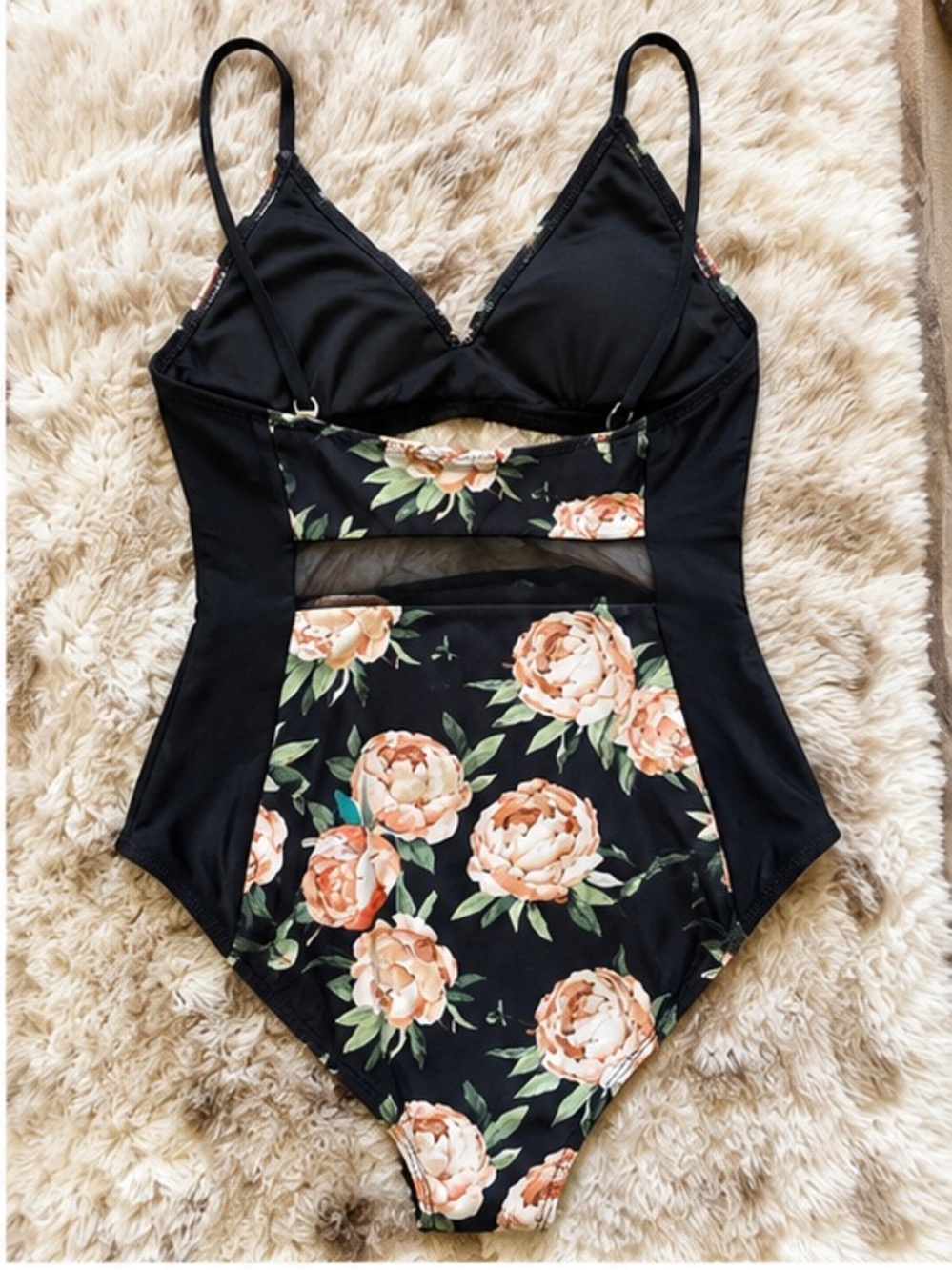 Cupshe Black Floral One Piece Swimsuit Cutout Size S - Picture 2 of 3